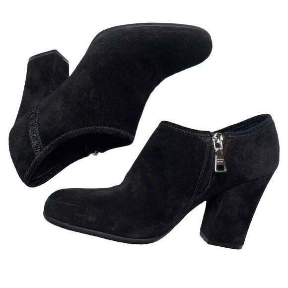Women's Prada Suede Sz 5 Ankle Zip Booties Block Heel Black With Box & Shoe Bag - Picture 4 of 13